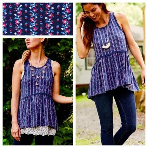 Matilda Jane Tops - Matilda Jane Beyond the Horizon Tank Top Shirt Medium Blue Floral Racerback